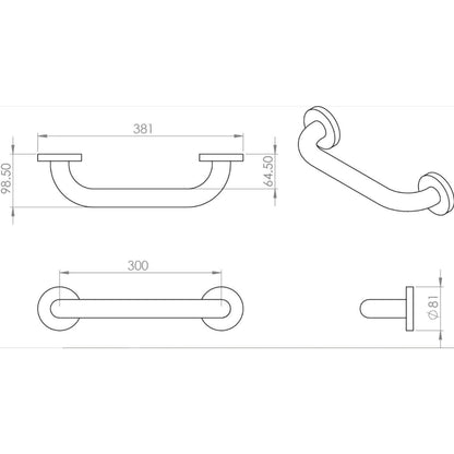 Croydex Stainless Steel Grab Handle Bar Bath Shower Mobility Aid 300mm Grey