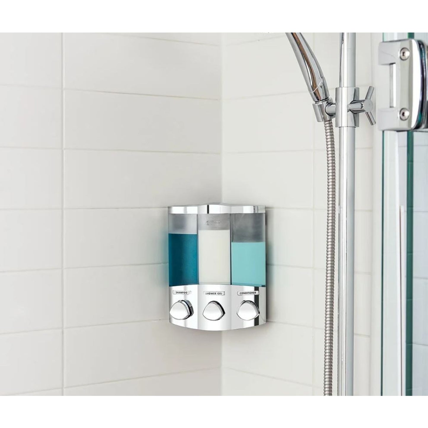 Croydex Trio Soap Dispenser Wall Mounted Shower Gel Shampoo Conditioner