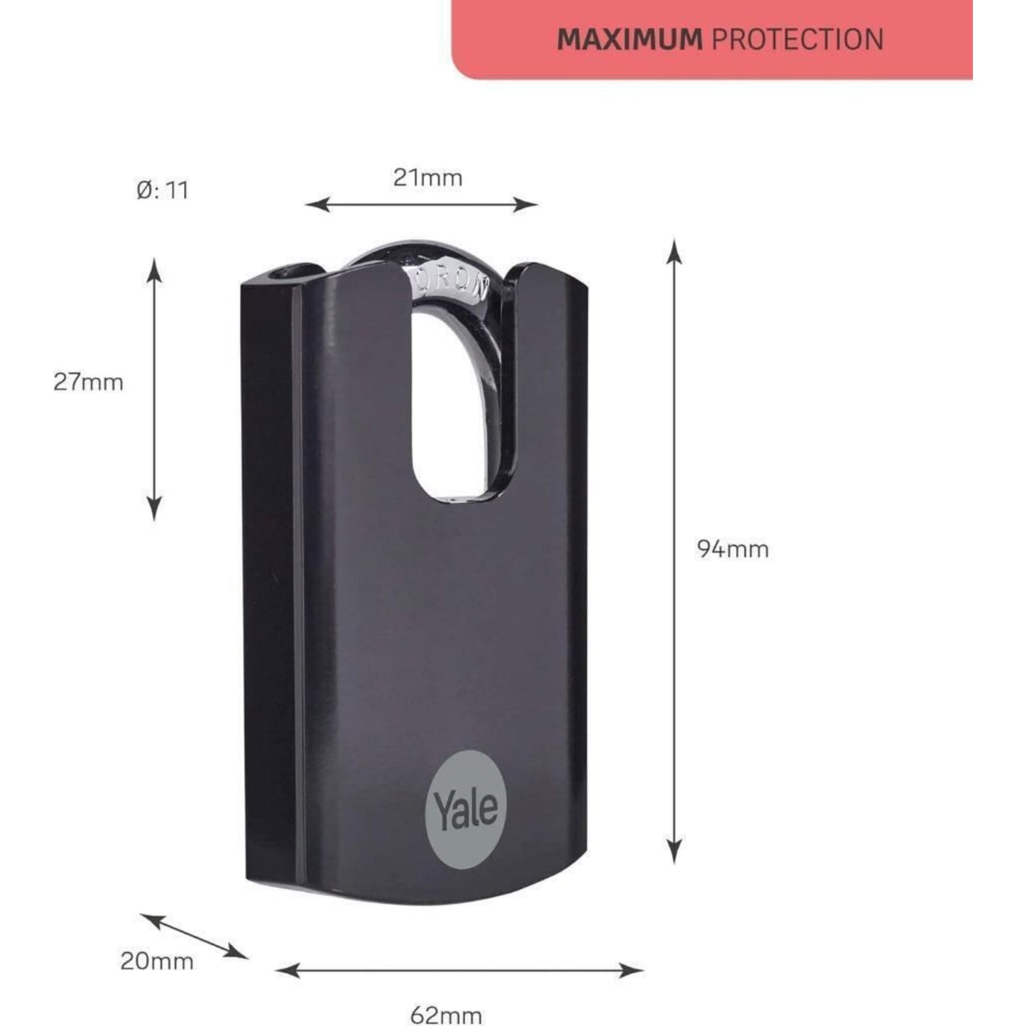 Yale Padlock Closed Shackle Maximum Security Outdoor Weatherproof 62mm Black