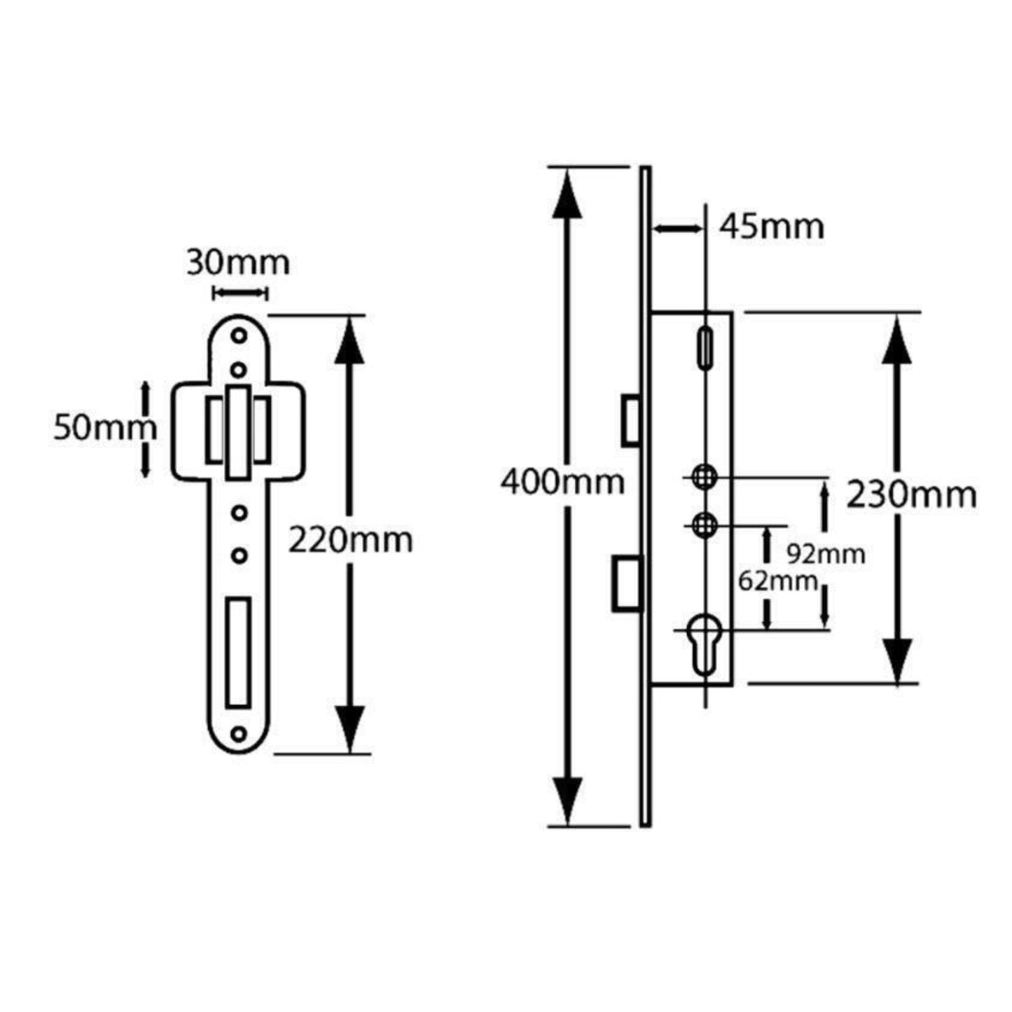 Yale Doormaster Lever Operated Latch and Deadbolt 45mm Backset 20mm Faceplate