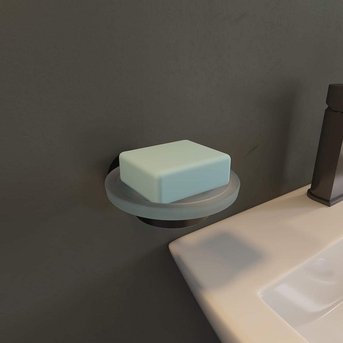 Croydex Soap Dish & Holder Epsom Black Frosted Glass Flexi-Fix 130x107.5x54mm