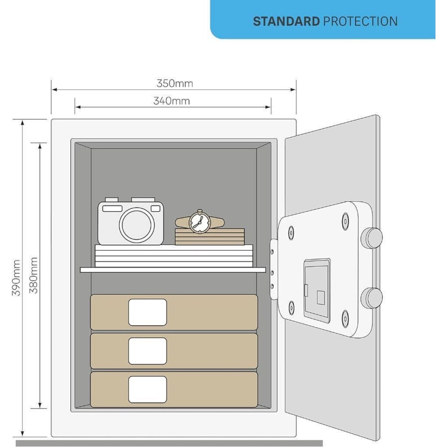 Yale Alarmed Safe 130db Built in Alarm Override Key Fixings 40 Litre 39x35x36 cm