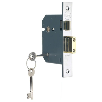 Yale 5 Lever Mortice Sashlock High Security 2.5 Inch 64 mm Backset Chrome Finish