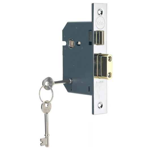 Yale 5 Lever Mortice Sashlock High Security 2.5 Inch 64 mm Backset Chrome Finish