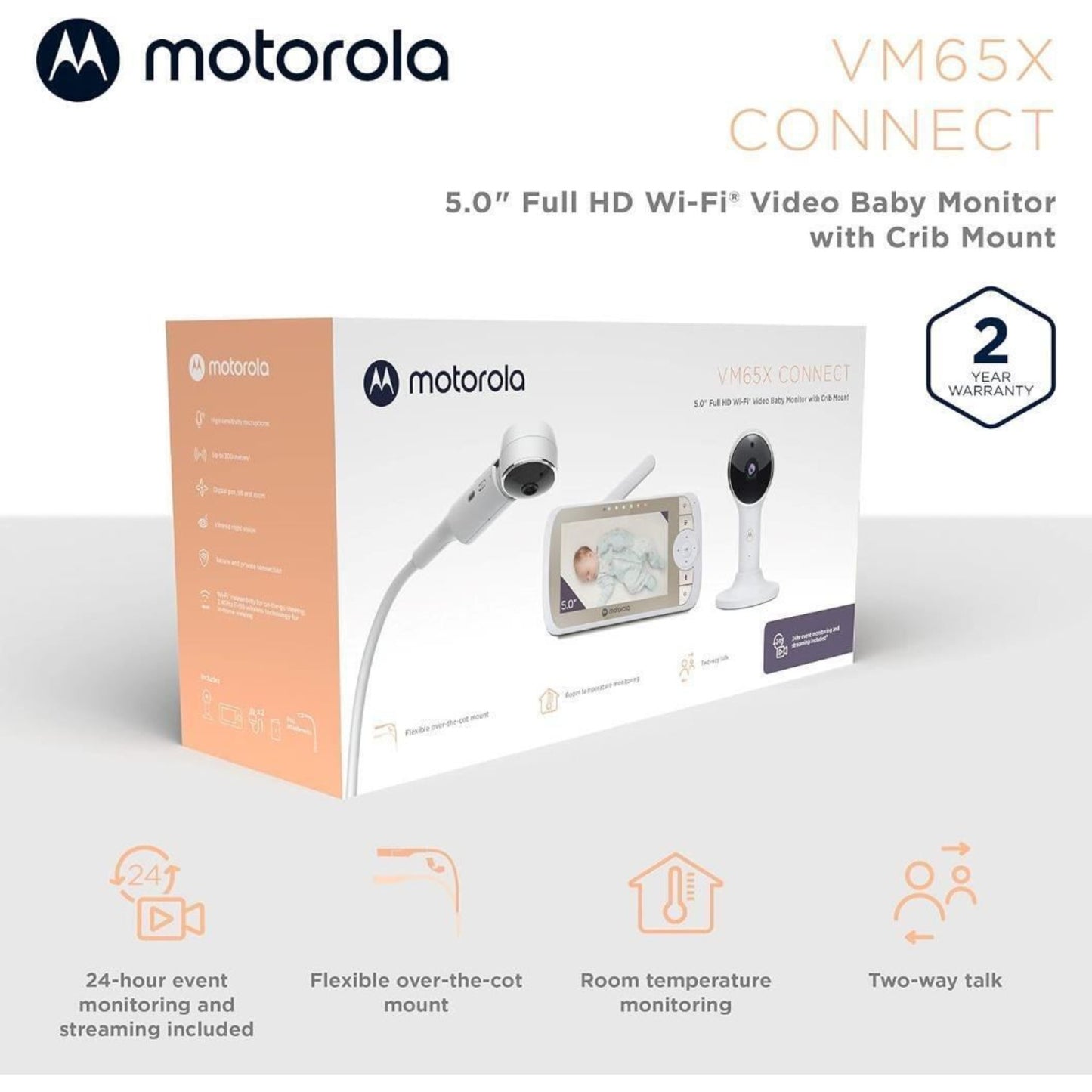 Motorola Baby Monitor with Camera Flexible Crib Mount 5" Colour Screen Wi-Fi