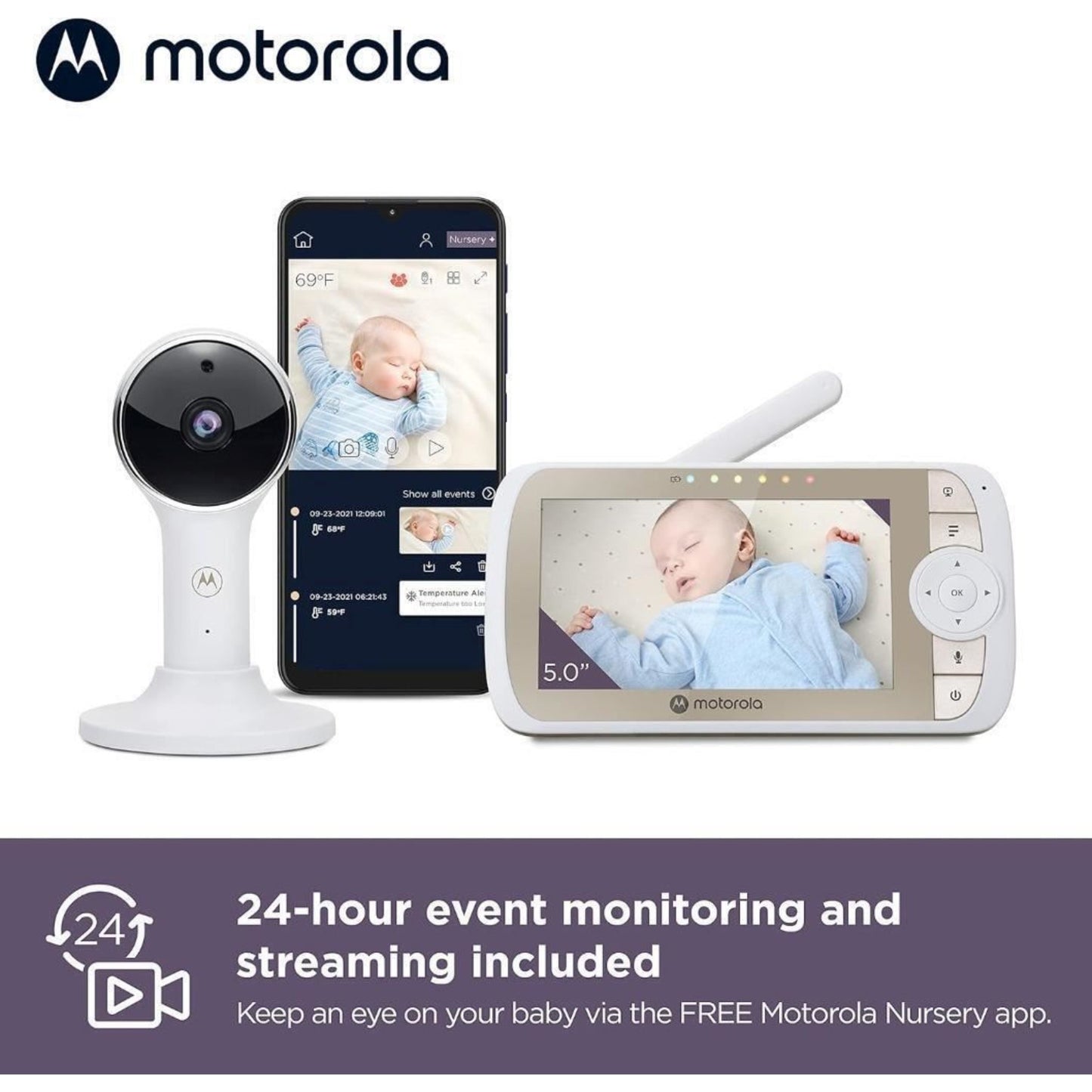 Motorola Baby Monitor with Camera Flexible Crib Mount 5" Colour Screen Wi-Fi