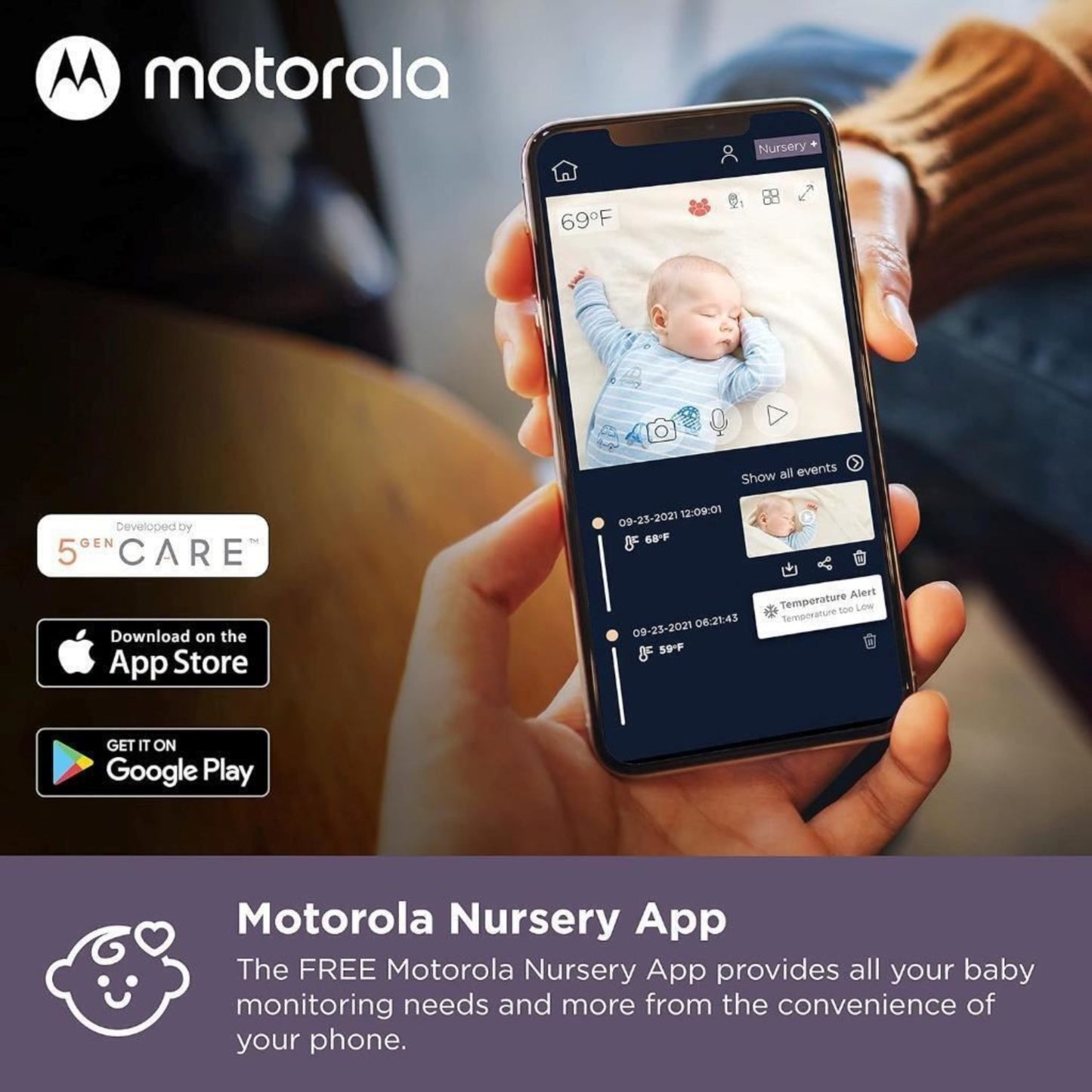 Motorola Baby Monitor with Camera Flexible Crib Mount 5" Colour Screen Wi-Fi