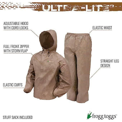 FROGG TOGGS XXL/2X Ultra-lite2 Breathable Waterproof Rain Suit Jacket Pant Khaki