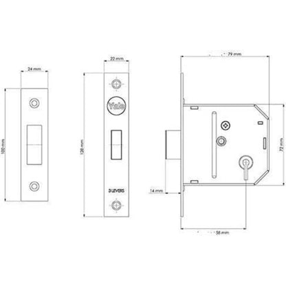 Yale 3 Lever Mortice Deadlock Standard Security Polished Brass 3 Inch 76 mm