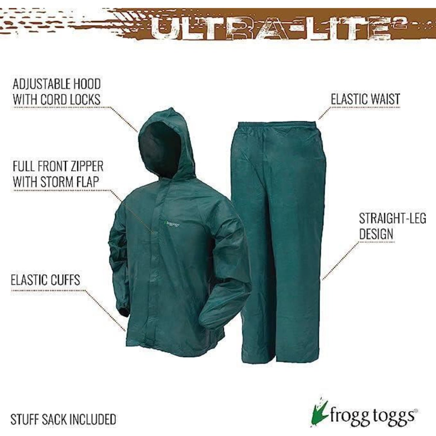 FROGG TOGGS MEDIUM Ultra-lite2 Breathable Waterproof Rain Suit Green