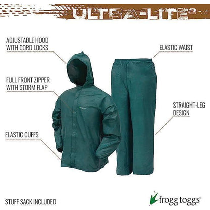 FROGG TOGGS MEDIUM Ultra-lite2 Breathable Waterproof Rain Suit Green