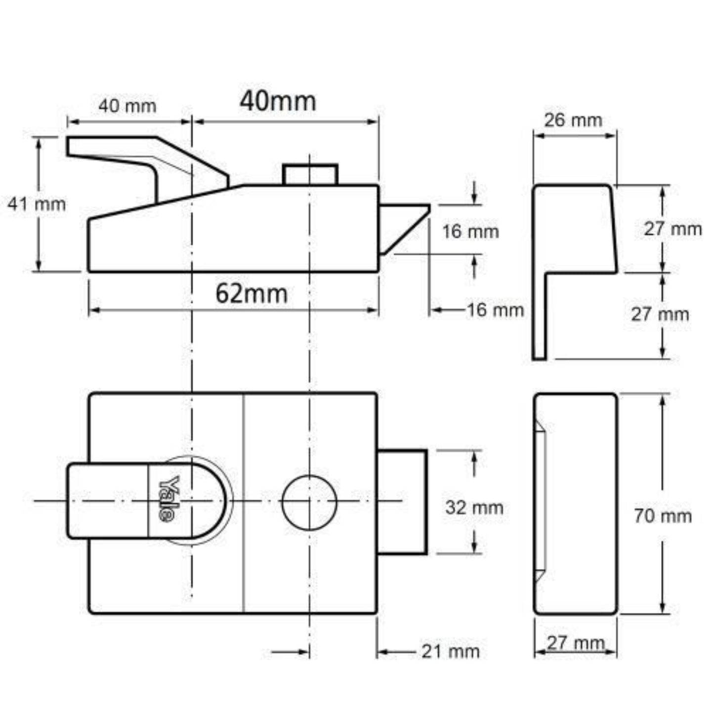 Yale 40mm Deadlocking Nightlatch Polished Brass Finish P-85-BLX-PB-40