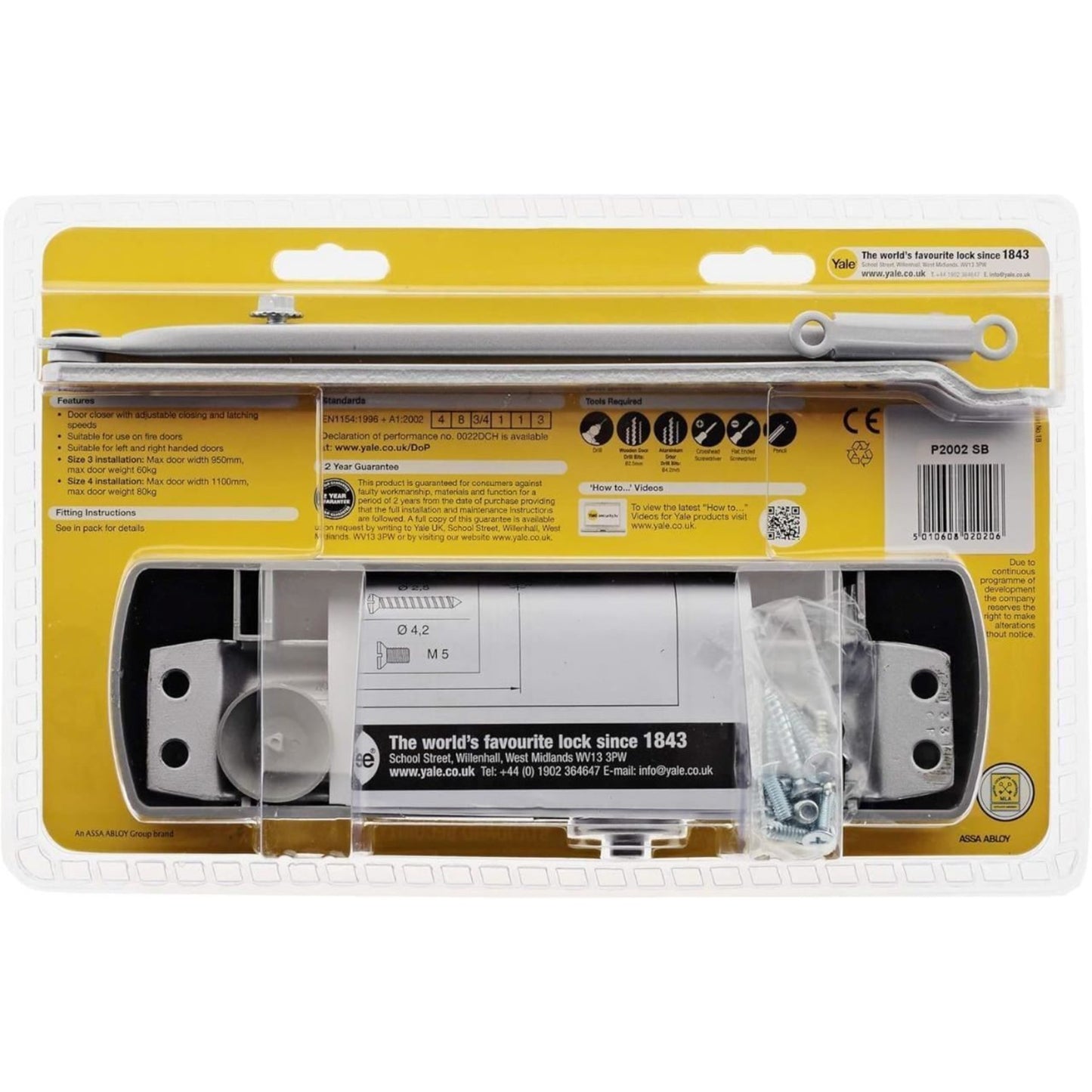 Yale P-2002 Spring Loaded Automatic Door Closer Adjustable Tension up to 80kg