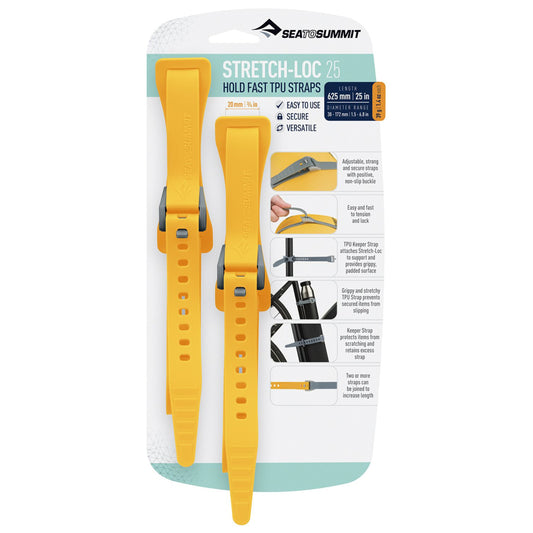 Sea to Summit x2 Stretch-Loc 25 Straps Yellow 20 x 625mm Diameter Range 38-172mm