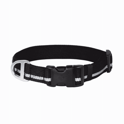 CAIRD Journey Light Adjustable Dog Collar Reflective Nylon Padded Neoprene (Black)