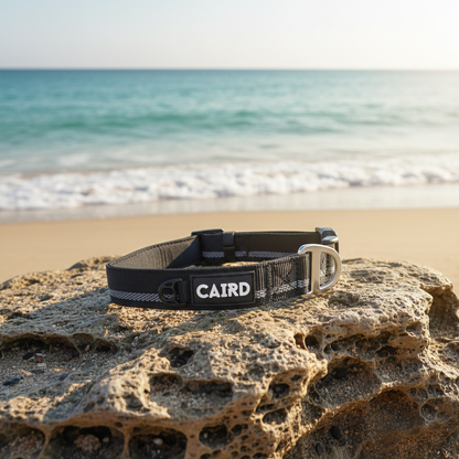 CAIRD Journey Light Adjustable Dog Collar Reflective Nylon Padded Neoprene (Black)