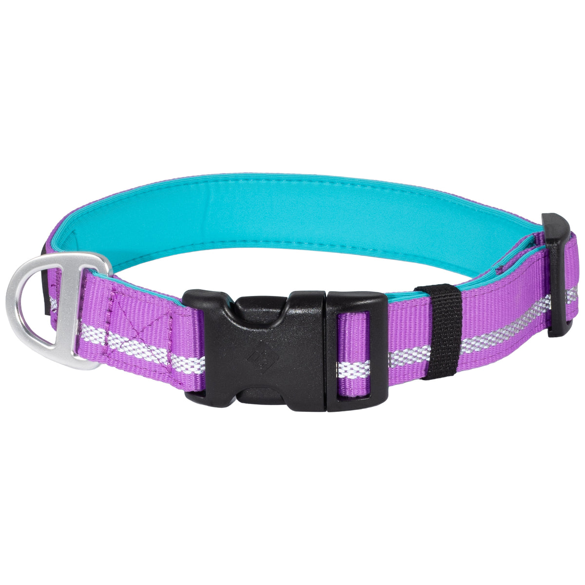 CAIRD Journey Light Adjustable Dog Collar Reflective Nylon Padded Neoprene (Purple)