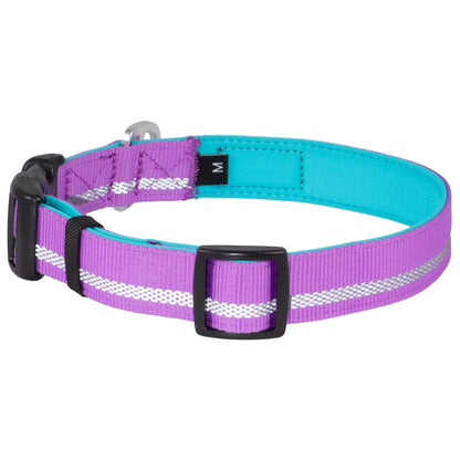 CAIRD Journey Light Adjustable Dog Collar Reflective Nylon Padded Neoprene (Purple)
