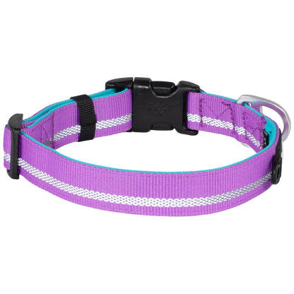 CAIRD Journey Light Adjustable Dog Collar Reflective Nylon Padded Neoprene (Purple)