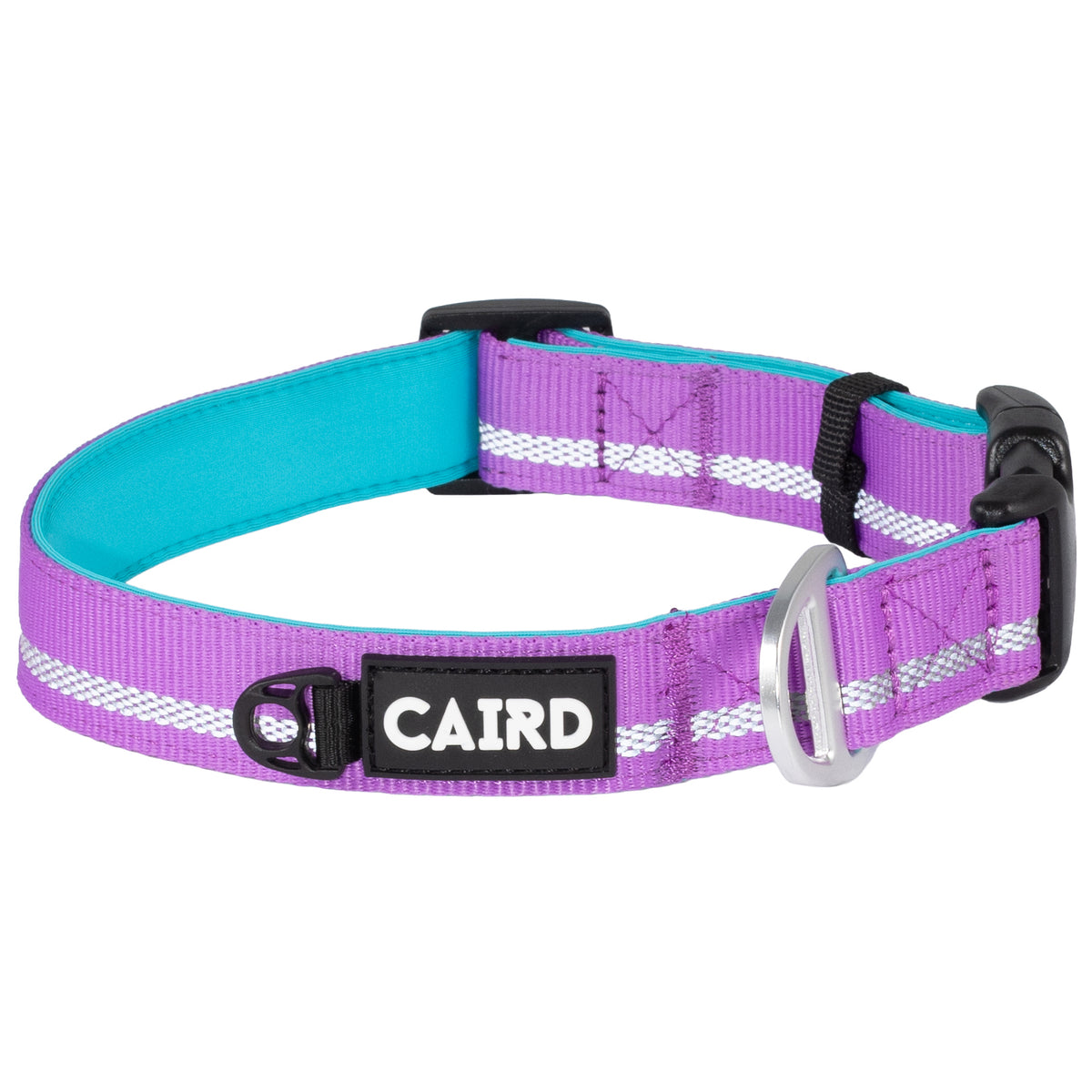 CAIRD Journey Light Adjustable Dog Collar Reflective Nylon Padded Neoprene (Purple)