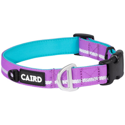 CAIRD Journey Light Adjustable Dog Collar Reflective Nylon Padded Neoprene (Purple)