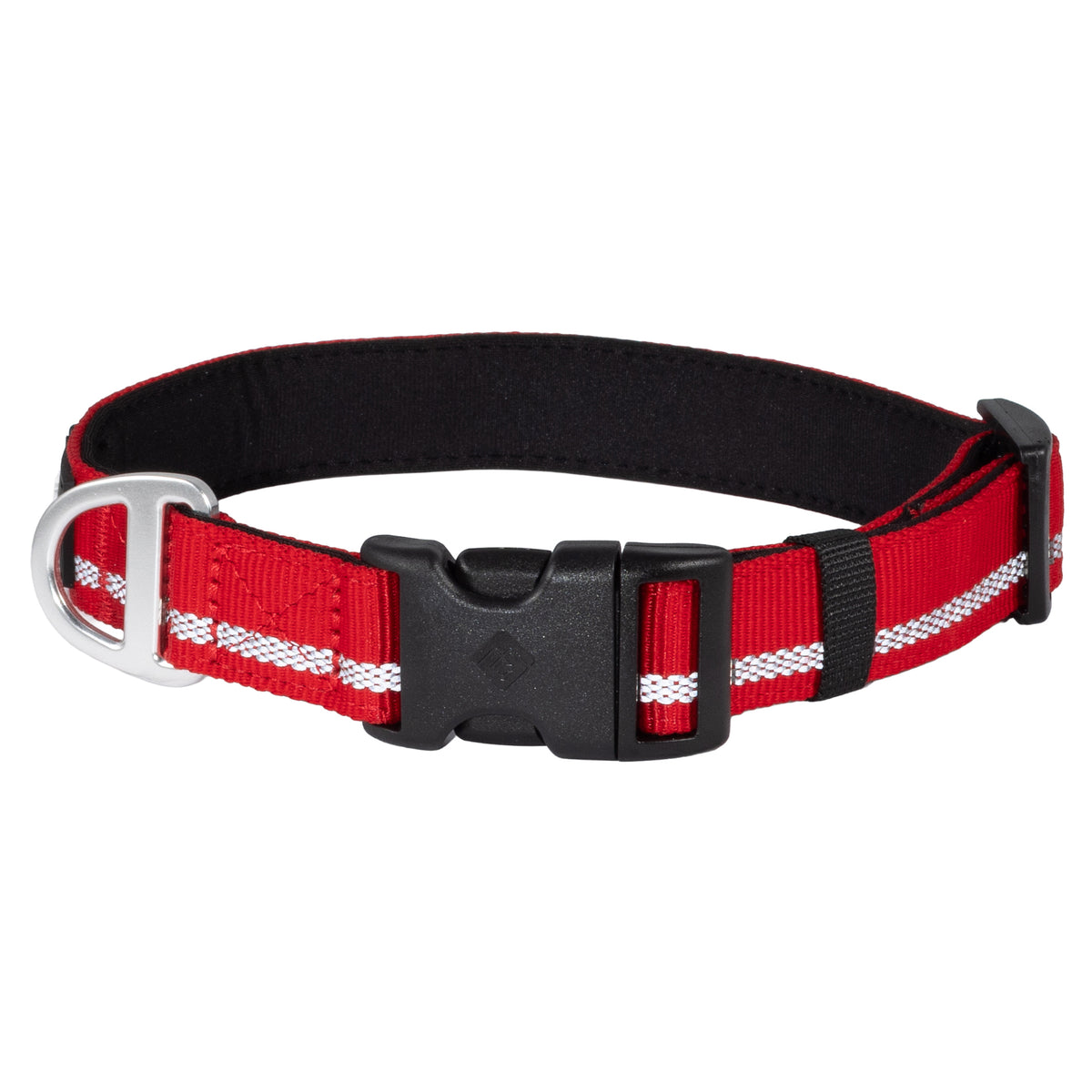 CAIRD Journey Light Adjustable Dog Collar Reflective Nylon Padded Neoprene (Red)