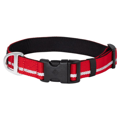 CAIRD Journey Light Adjustable Dog Collar Reflective Nylon Padded Neoprene (Red)