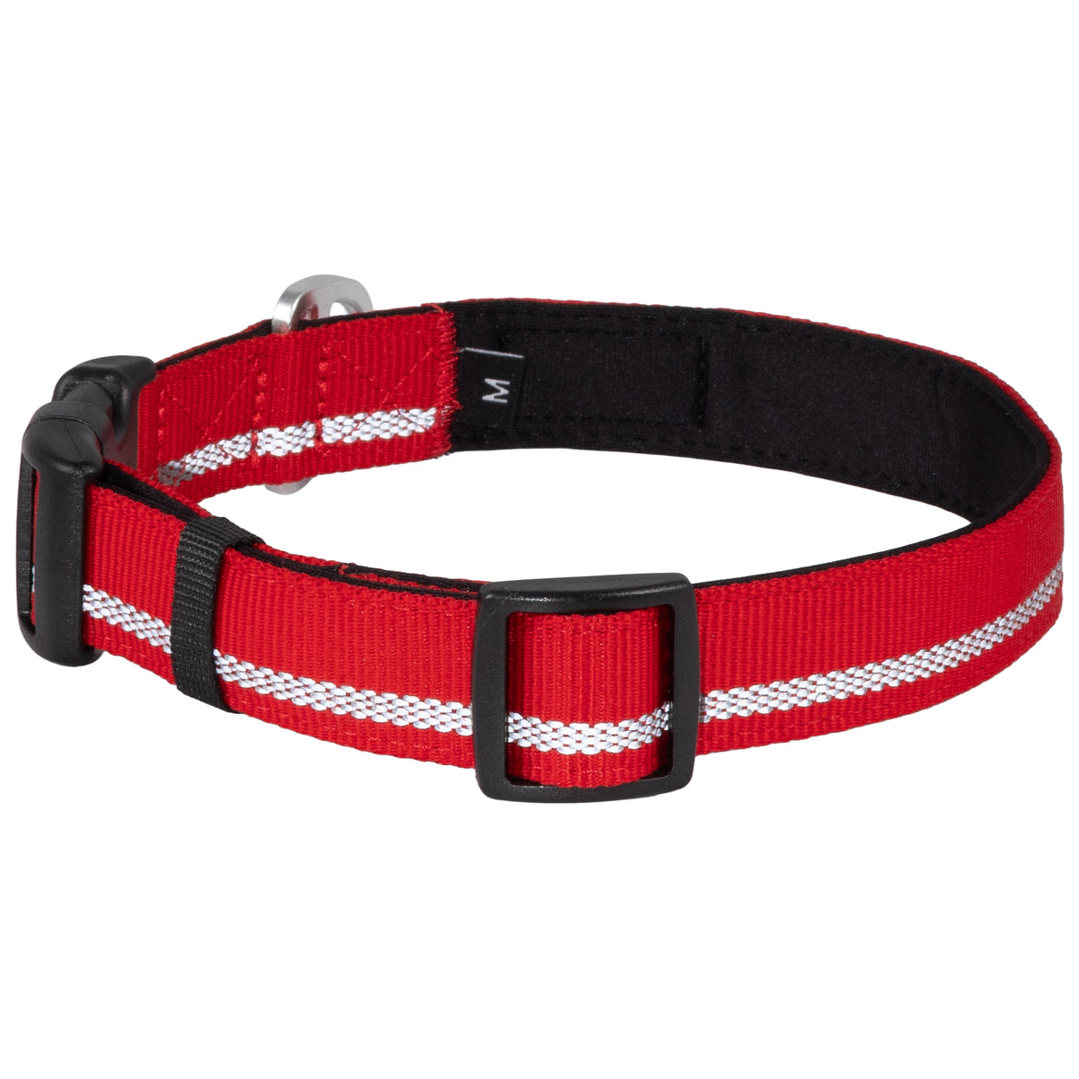 CAIRD Journey Light Adjustable Dog Collar Reflective Nylon Padded Neoprene (Red)