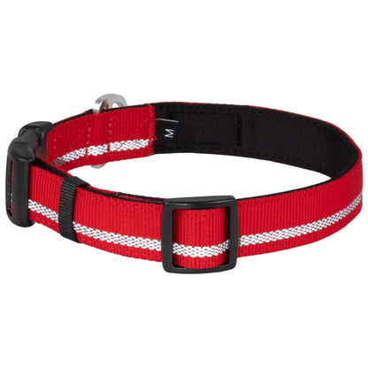 CAIRD Journey Light Adjustable Dog Collar Reflective Nylon Padded Neoprene (Red)