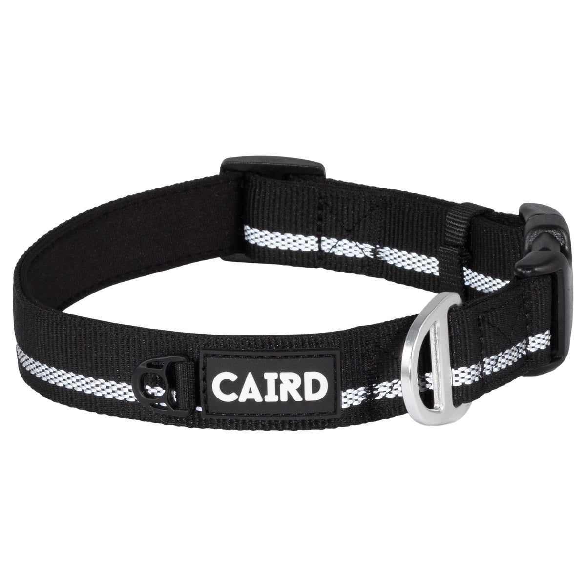 CAIRD Journey Light Adjustable Dog Collar Reflective Nylon Padded Neoprene (Black)