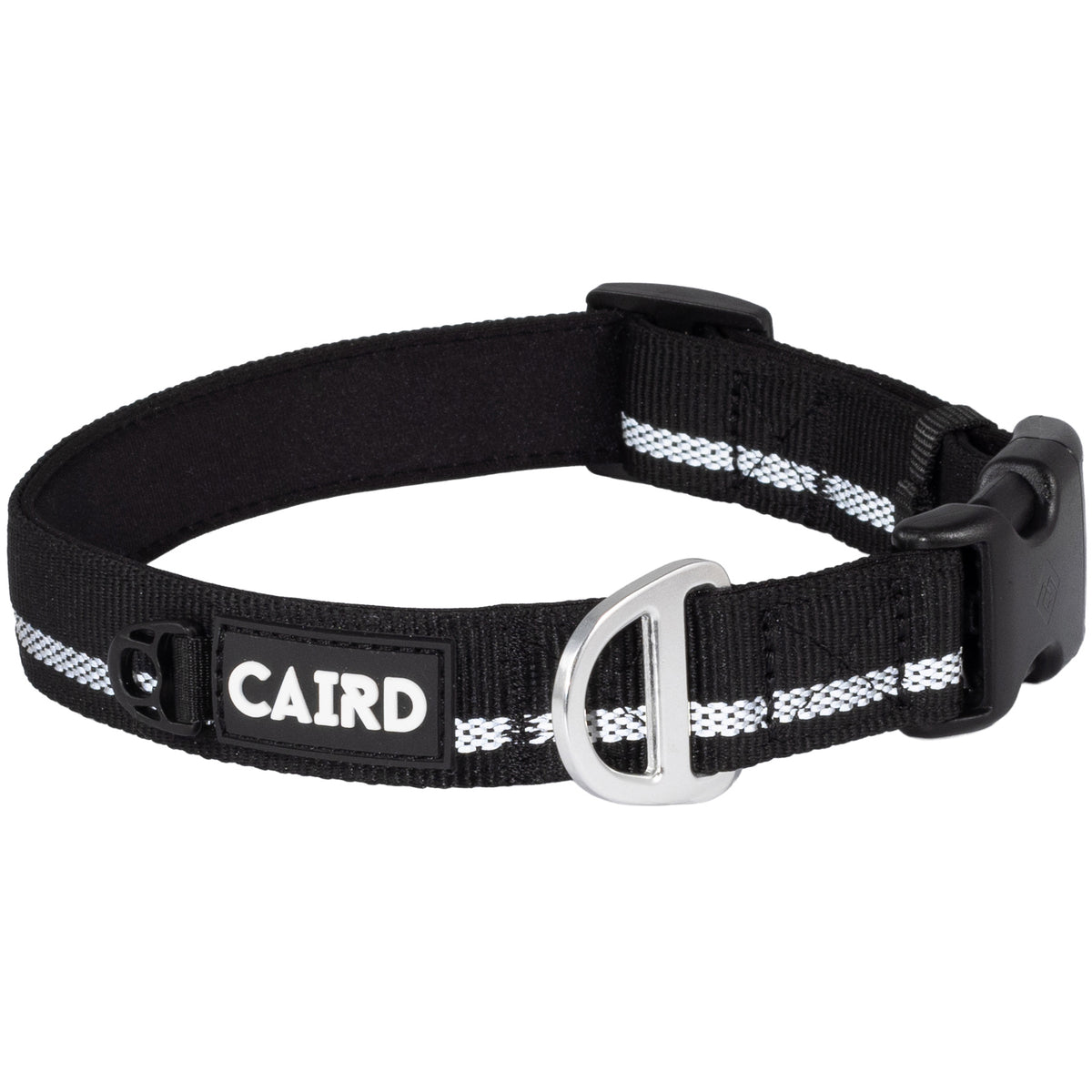 CAIRD Journey Light Adjustable Dog Collar Reflective Nylon Padded Neoprene (Black)