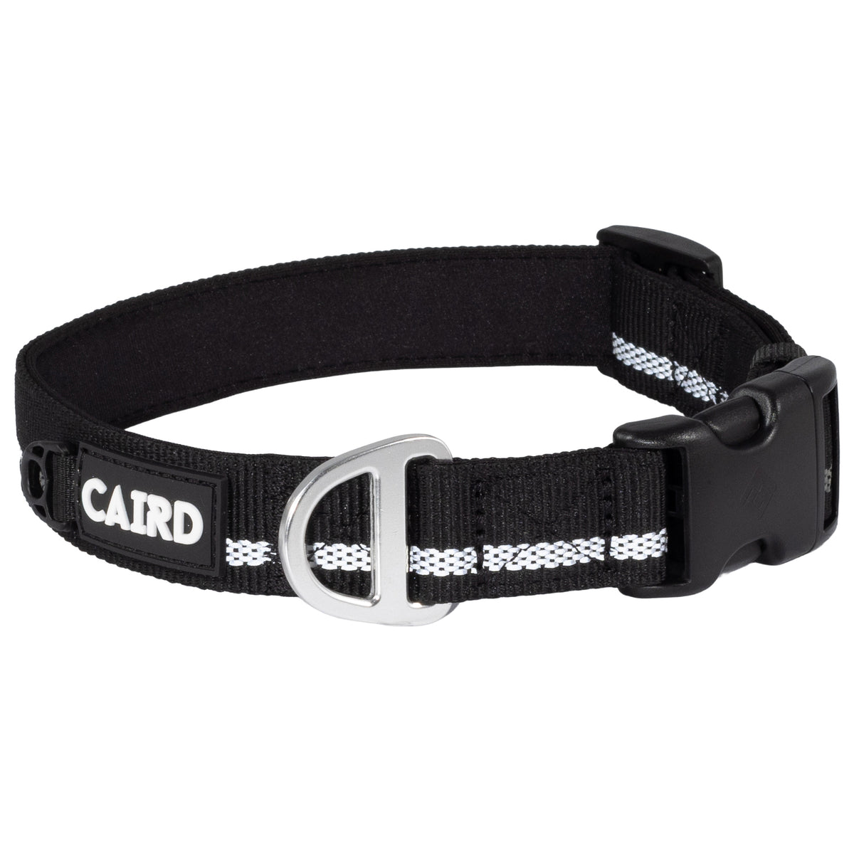 CAIRD Journey Light Adjustable Dog Collar Reflective Nylon Padded Neoprene (Black)