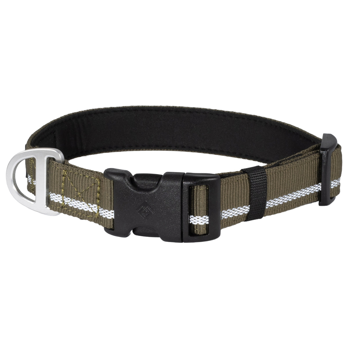 CAIRD Journey Light Adjustable Dog Collar Reflective Nylon Padded Neoprene (Khaki)