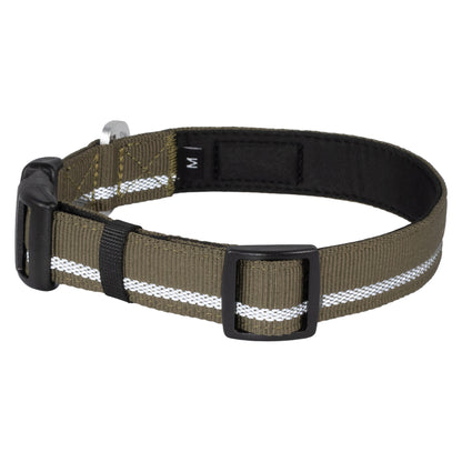 CAIRD Journey Light Adjustable Dog Collar Reflective Nylon Padded Neoprene (Khaki)