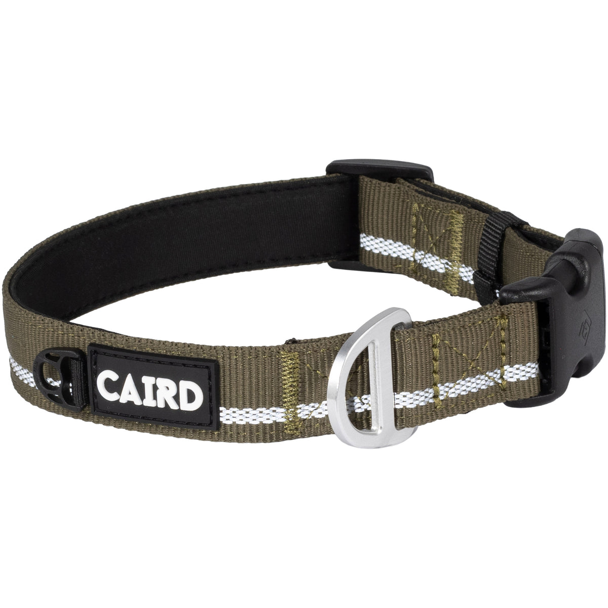 CAIRD Journey Light Adjustable Dog Collar Reflective Nylon Padded Neoprene (Khaki)