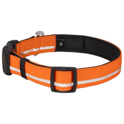 CAIRD Journey Light Adjustable Dog Collar Reflective Nylon Padded Neoprene (Orange)