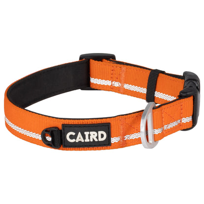 CAIRD Journey Light Adjustable Dog Collar Reflective Nylon Padded Neoprene (Orange)