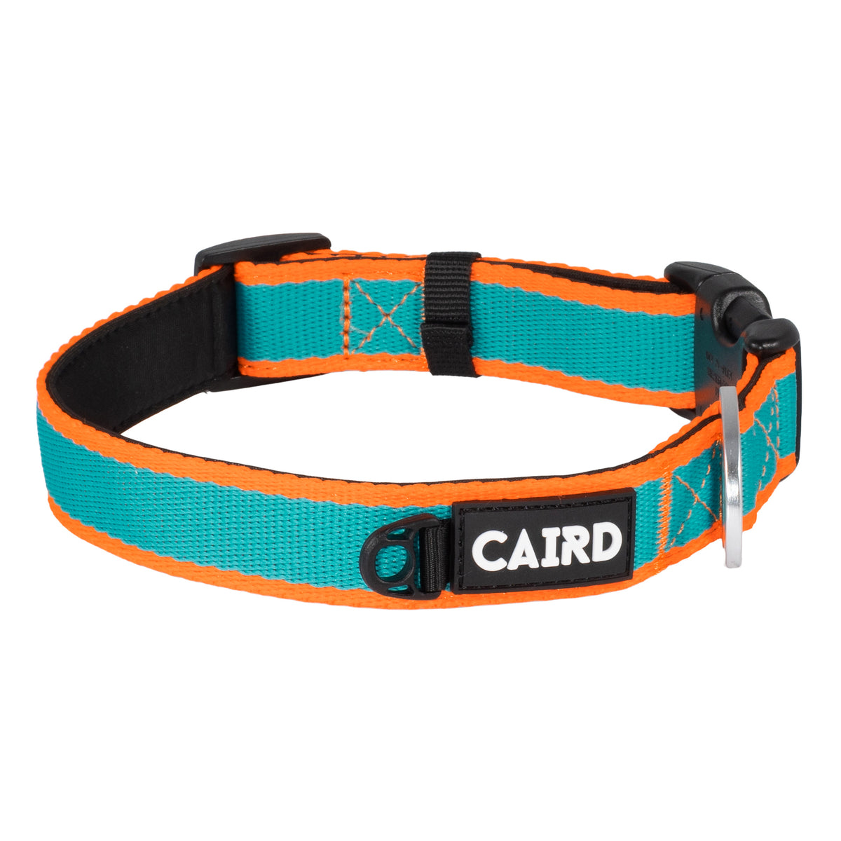 CAIRD Journey Light Dog Collar Nylon Padded Neoprene (Aqua & Orange)