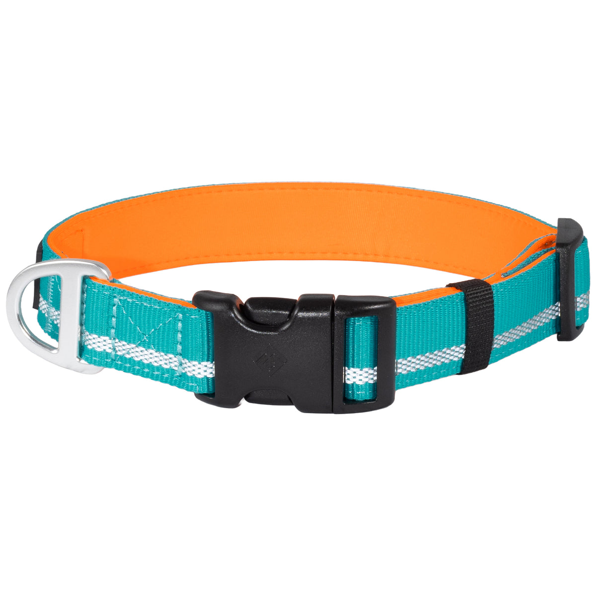 CAIRD Journey Light Adjustable Dog Collar Reflective Nylon Padded Neoprene (Aqua & Orange)