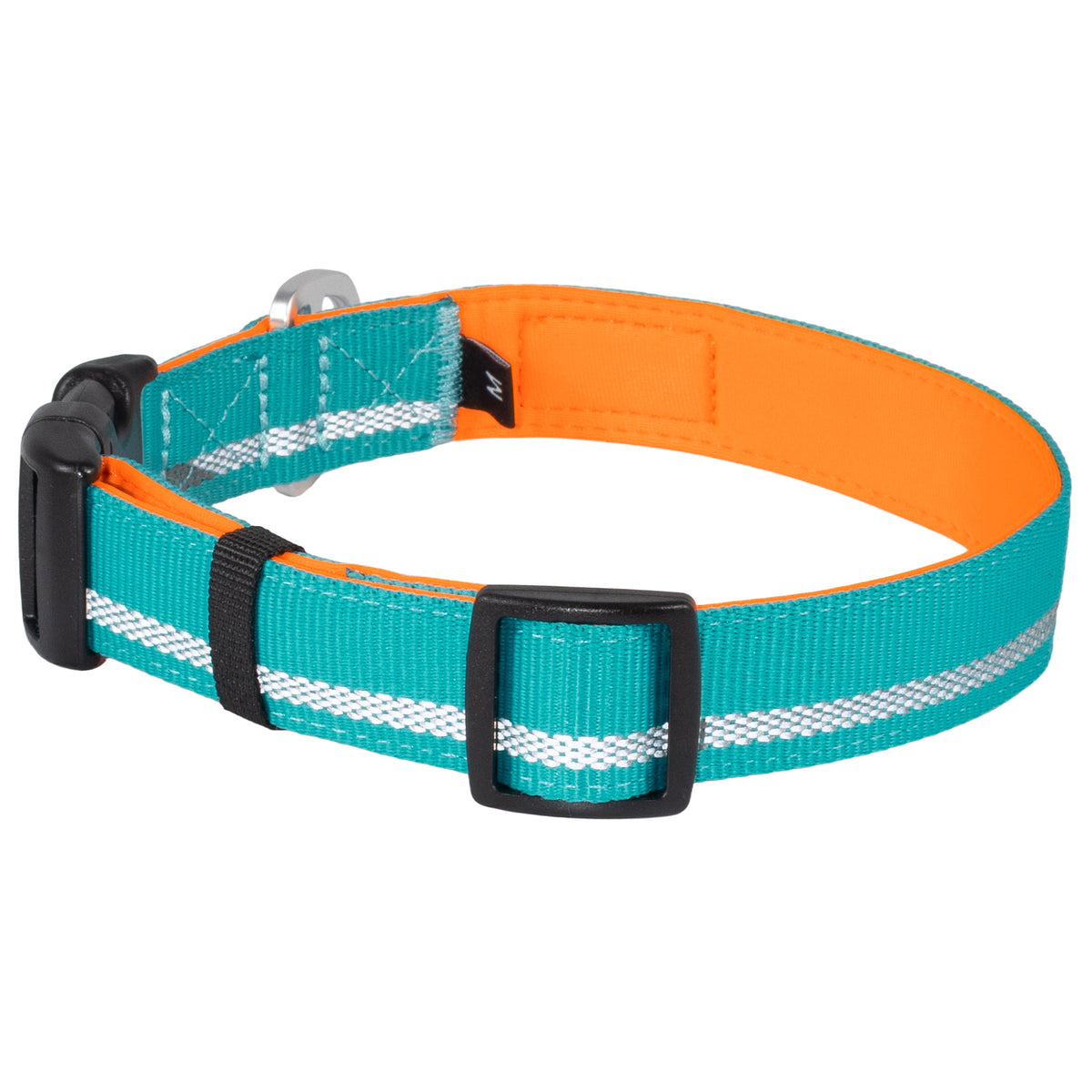 CAIRD Journey Light Adjustable Dog Collar Reflective Nylon Padded Neoprene (Aqua & Orange)