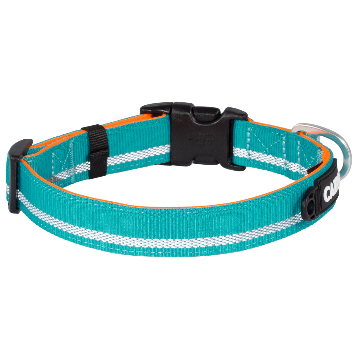 CAIRD Journey Light Adjustable Dog Collar Reflective Nylon Padded Neoprene (Aqua & Orange)