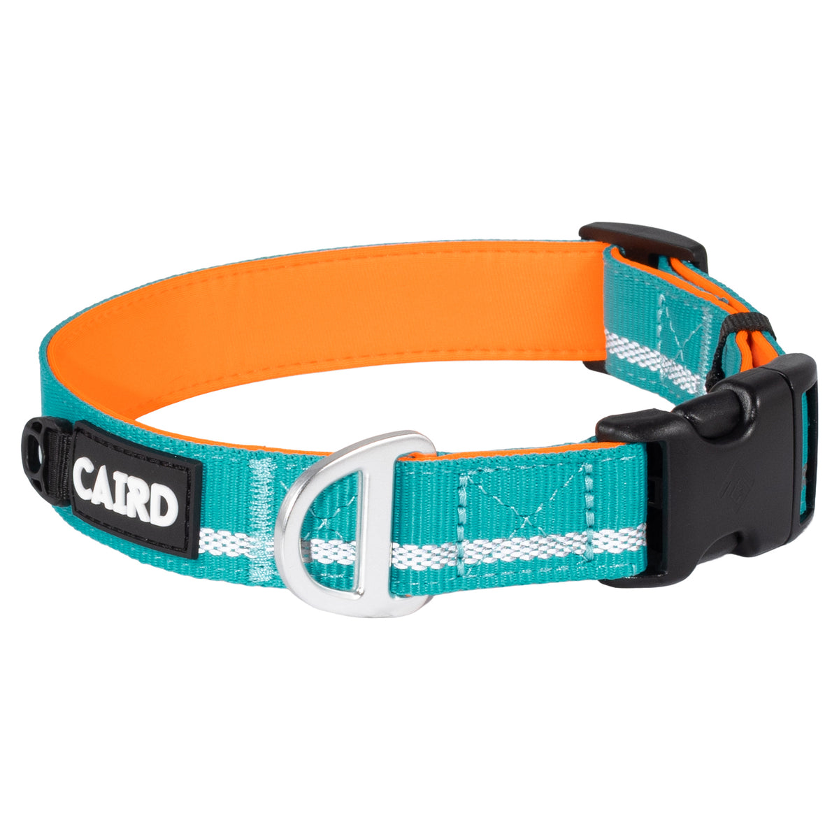 CAIRD Journey Light Adjustable Dog Collar Reflective Nylon Padded Neoprene (Aqua & Orange)