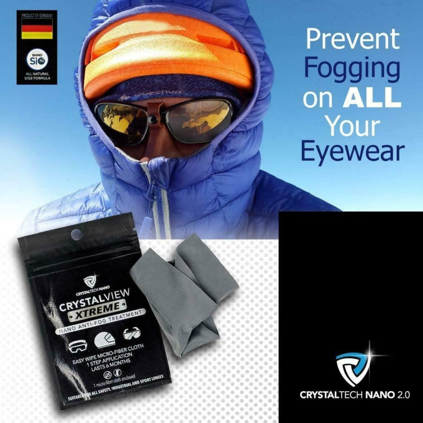 Crystal View Anti Fog Wipe Treatment for Glasses Goggles Masks Visors Reusable