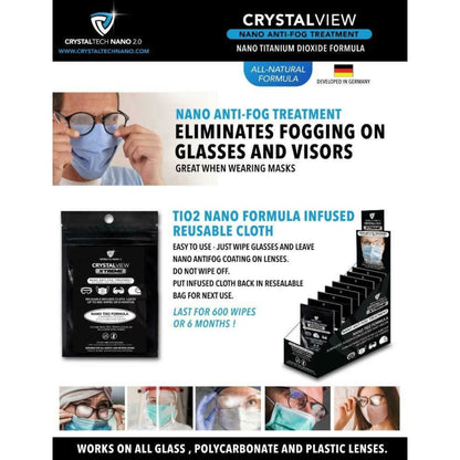 Crystal View Anti Fog Wipe Treatment for Glasses Goggles Masks Visors Reusable