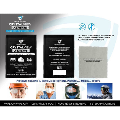 Crystal View Anti Fog Wipe Treatment for Glasses Goggles Masks Visors Reusable