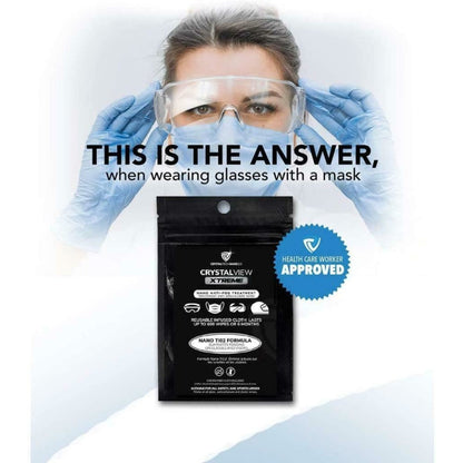 Crystal View Anti Fog Wipe Treatment for Glasses Goggles Masks Visors Reusable