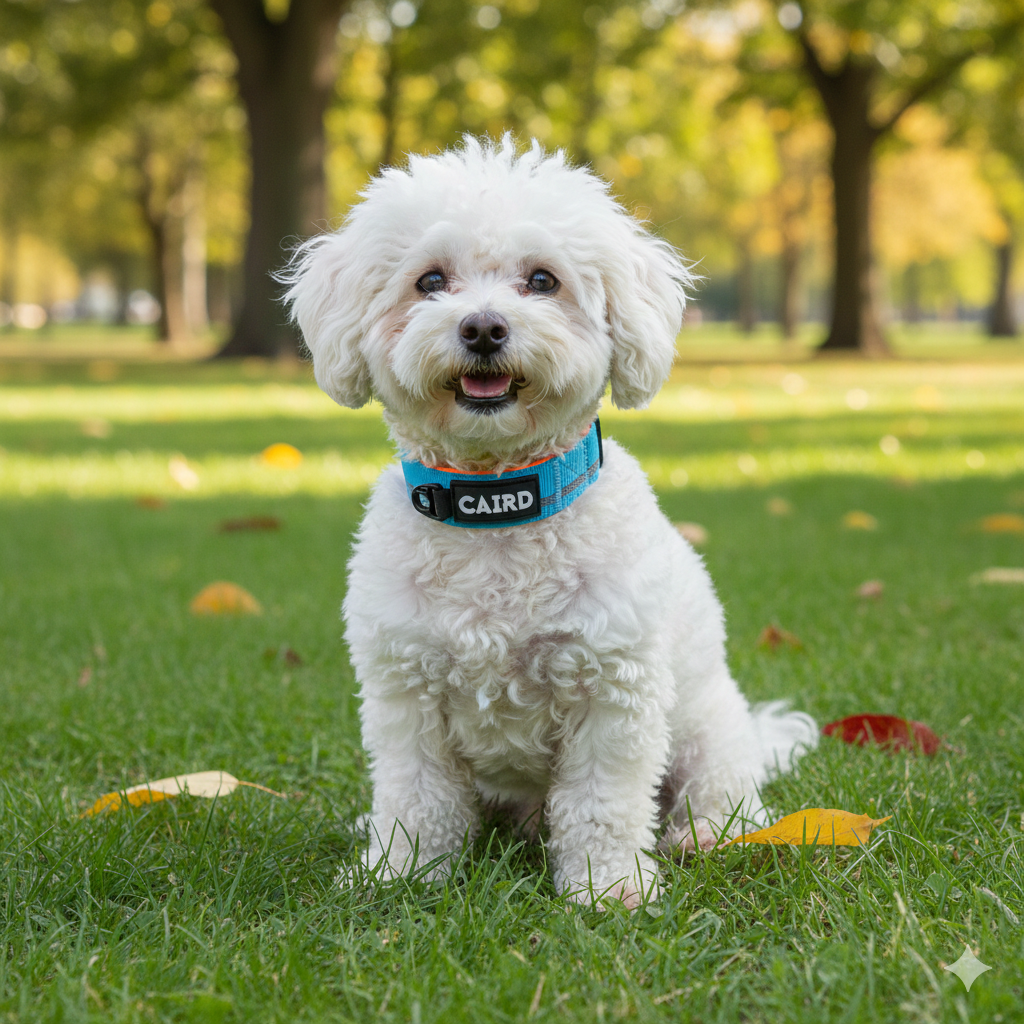 CAIRD Journey Light Adjustable Dog Collar Reflective Nylon Padded Neoprene (Aqua & Orange)