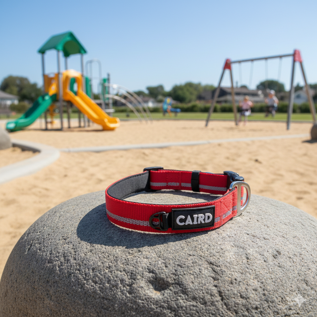 CAIRD Journey Light Adjustable Dog Collar Reflective Nylon Padded Neoprene (Red)