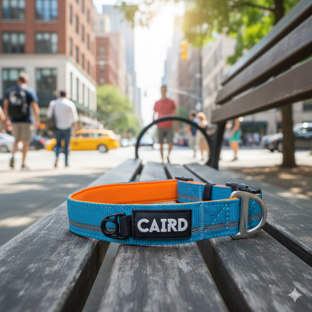 CAIRD Journey Light Adjustable Dog Collar Reflective Nylon Padded Neoprene (Aqua & Orange)