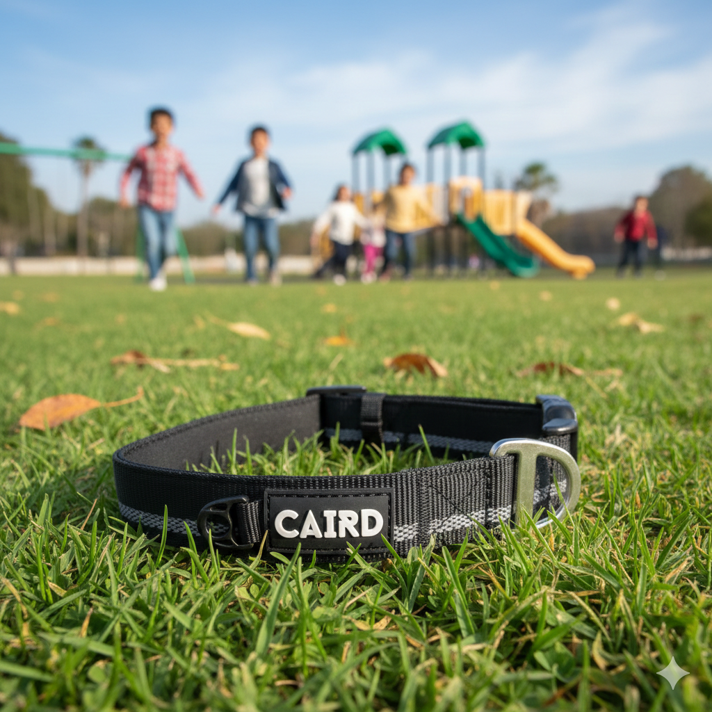 CAIRD Journey Light Adjustable Dog Collar Reflective Nylon Padded Neoprene (Black)